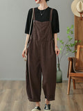 Women Casual Solid Drawstring Button Pocket Loose Jumpsuits