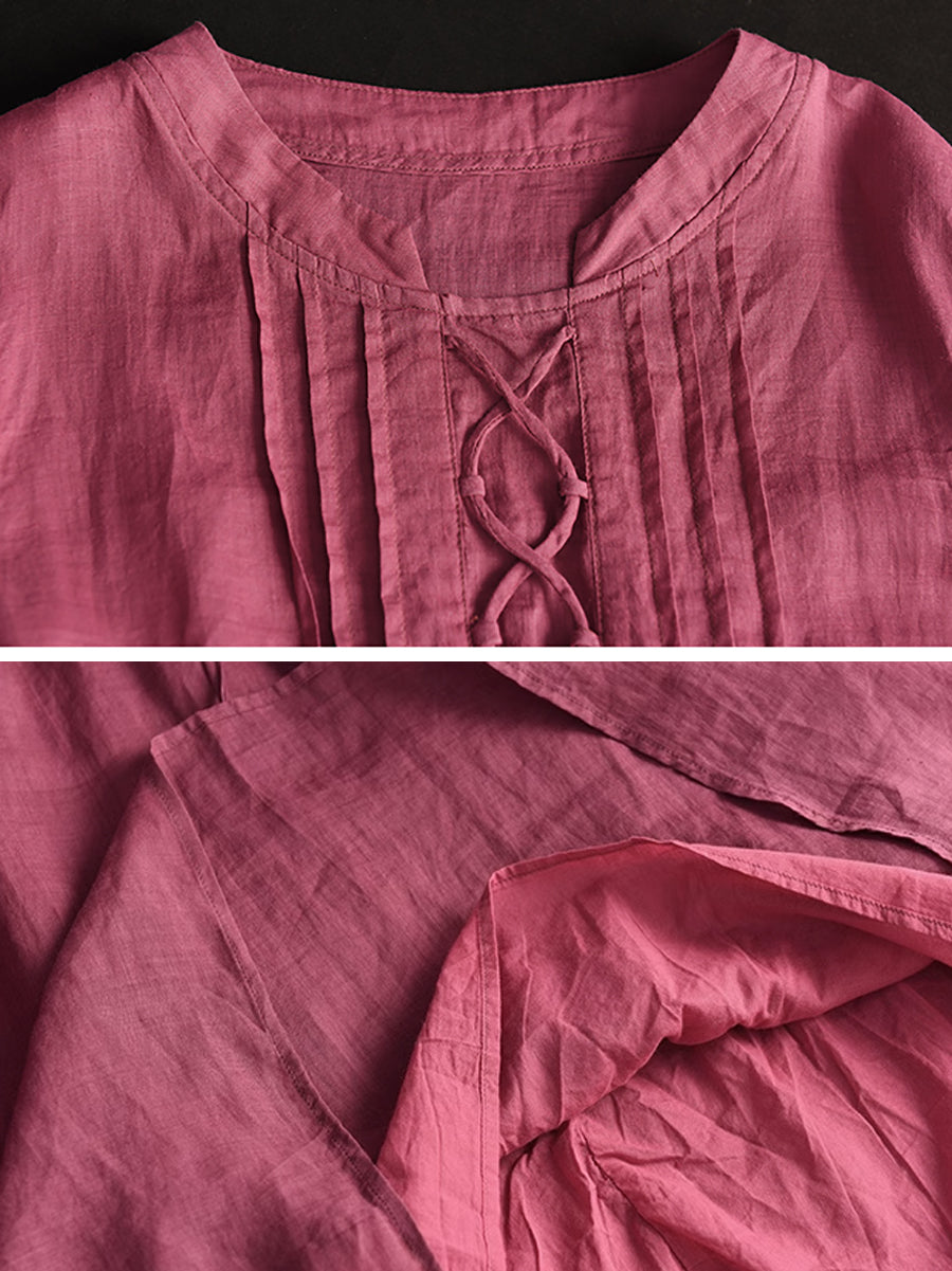 Robe d'été ample en Ramie pour femmes, drapée avec cordon de serrage, couleur unie