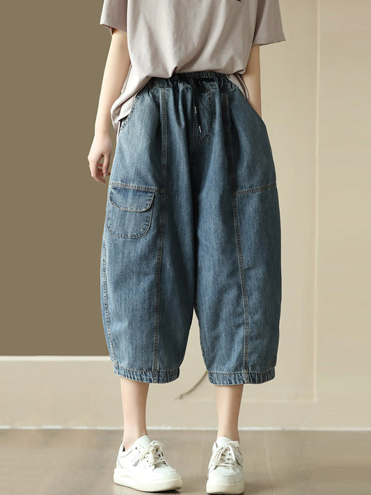Pantalon en Denim ample avec poches et coutures d'été pour femmes