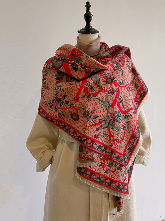 Femmes mode hiver fleur imprimé gland écharpe châle
