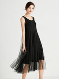 Women Casual Solid Summer Lace Spliced Vest Dress