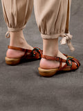 Women Summer Vintage Leather Flower Spliced Slippers