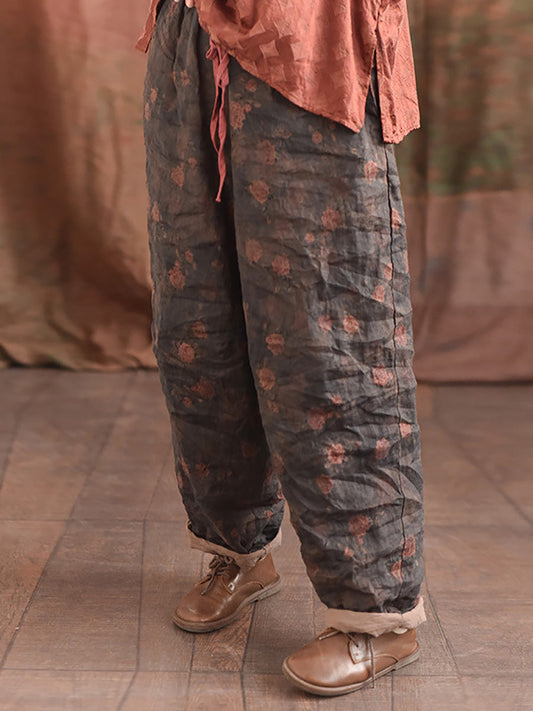 Women Vintage Floral Loose Linen Pants