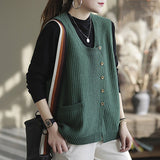 Women Winter Knitted Button Sleeveless Vest Waistcoat Sweater