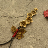 Cotton Linen Bronze Plum Blossom Leaves Literary Long Necklace