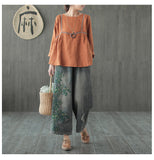 Art Embroidery Embroidered Hole Vintage Loose Pants