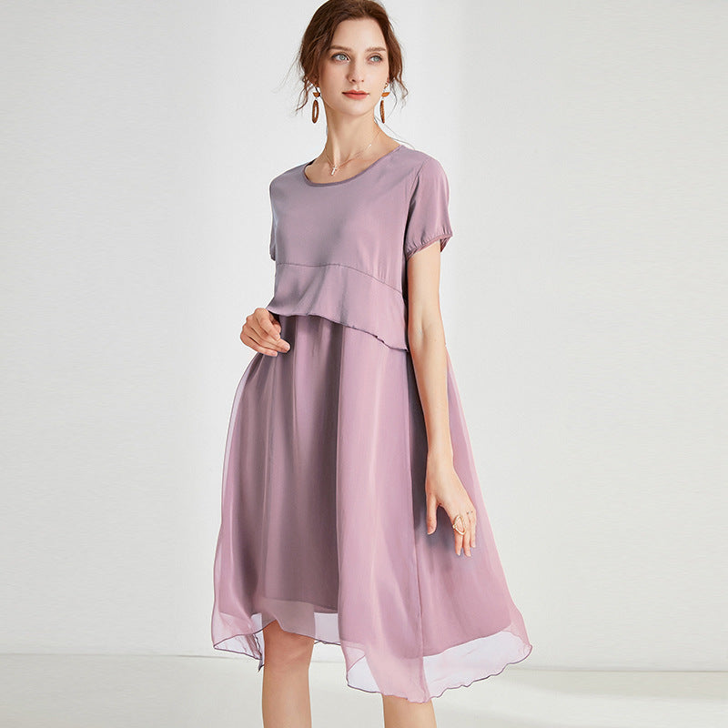 Plus Size Loose Solid Color Patchwork Dress
