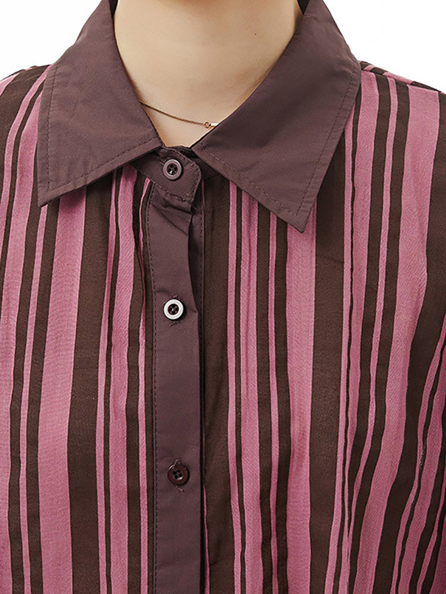 Chemise Cardigan d'été à rayures rétro pour femmes, ourlet irrégulier, boutons