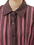 Women Summer Retro Stripe Irregular Hem Button Cardigan Shirt