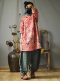 Women Vintage Floral Handmade Frog Split Hem Dress