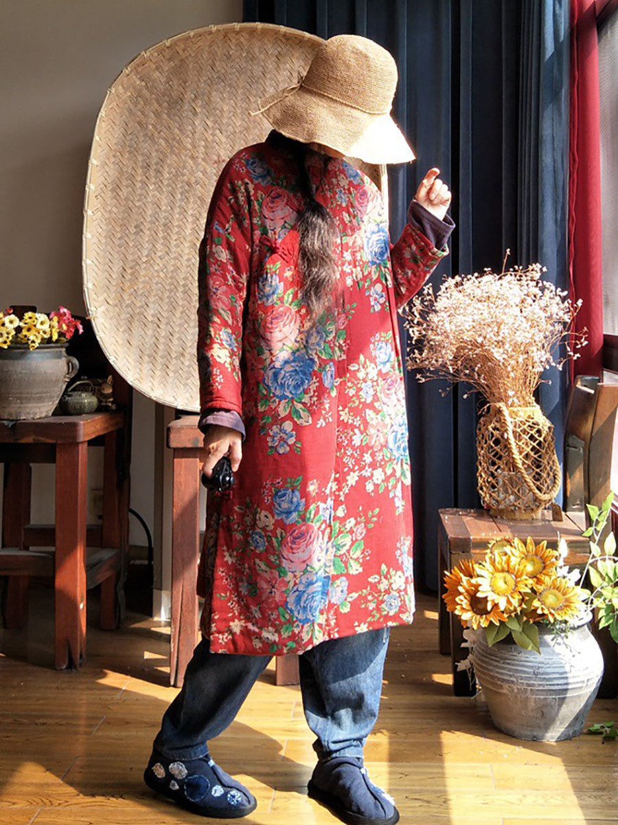 Women Ethnic Flower Slant-Closure Dress