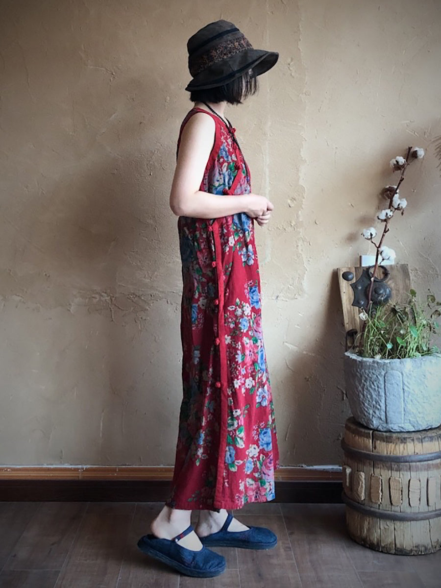 Robe gilet à ourlet fendu avec fermeture inclinée à fleurs ethniques pour femmes