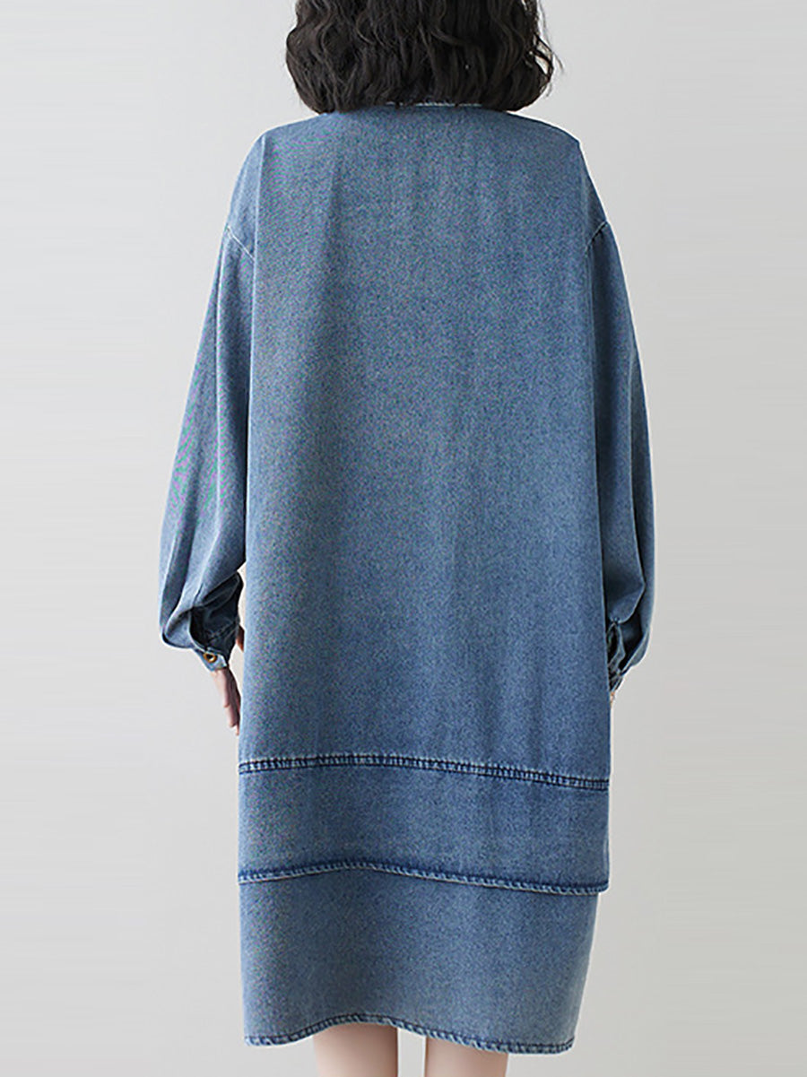 Robe en jean décontractée à manches longues pour femmes, couleur unie, printemps