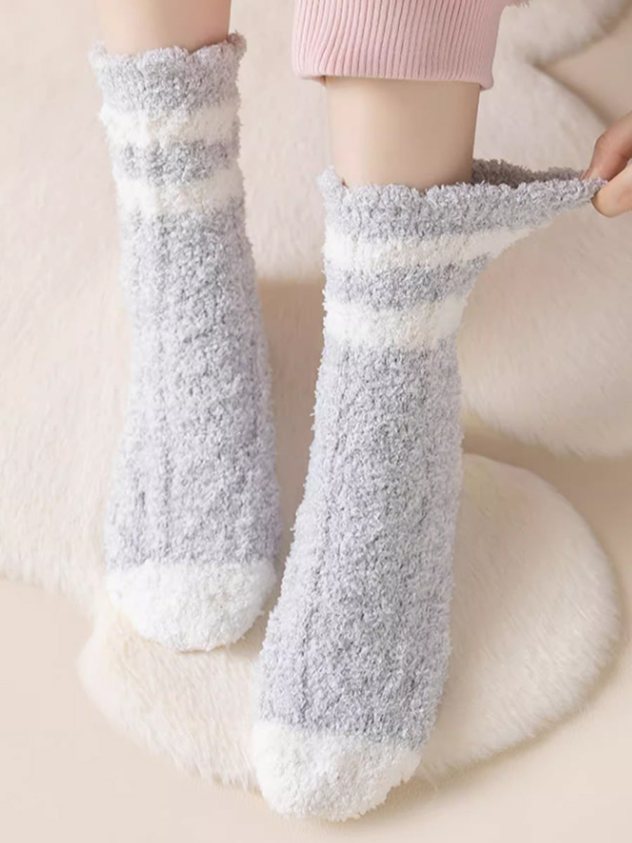 5 Pairs Women Winte Colorblock Fleece Socks