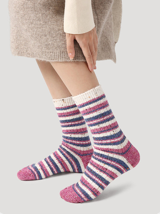5 paires de chaussettes épaisses d'hiver à blocs de couleurs pour femmes