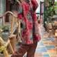 Women Ethnic Red Flower Print Cotton Padded Coat