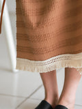 Women Vintage Stripe Jacquard Tassel Solid Loose Dress