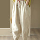 Women Casual Solid Drawstring Colorblock Waist Linen Pants