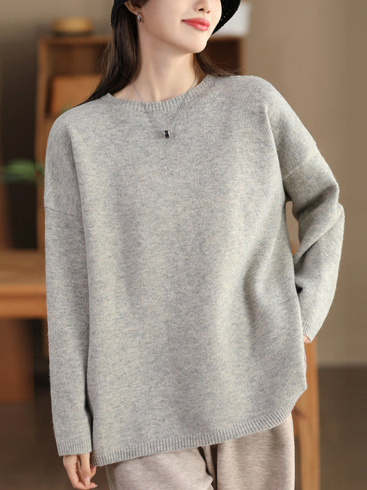 Women Casual Winter Solid Knitted O-Neck Sweater