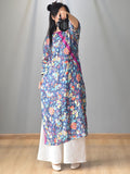 Women Summer Vintage Floral Frog Spliced Split Hem Dress