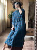 Women Summer Vintage Floral Button Robe Cotton Dress