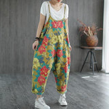 Vintage Print Cropped Hole Jumpsuit