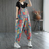 Vintage Print Cropped Hole Jumpsuit