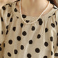 Women Summer Casual Dot Split Hem Pullover Linen Shirt