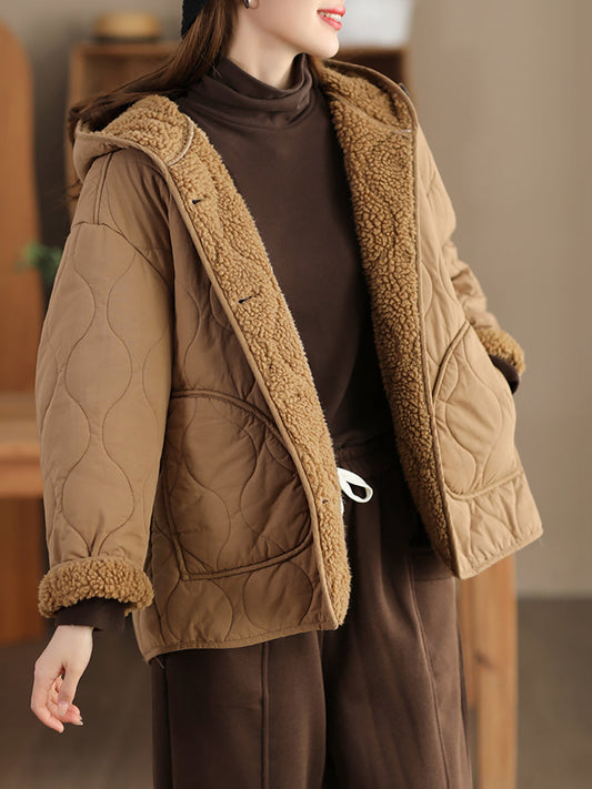 Manteau à capuche décontracté doublé en polaire pour femme
