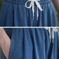Women Summer Thin Solid Drawstring Wide-leg Denim Pants