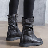 Winter Women Casual Genuine Leather Spliced Solid Boots