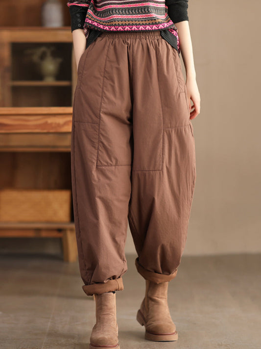 Pantalon rembourré en coton décontracté pour femme, couleur unie, hiver