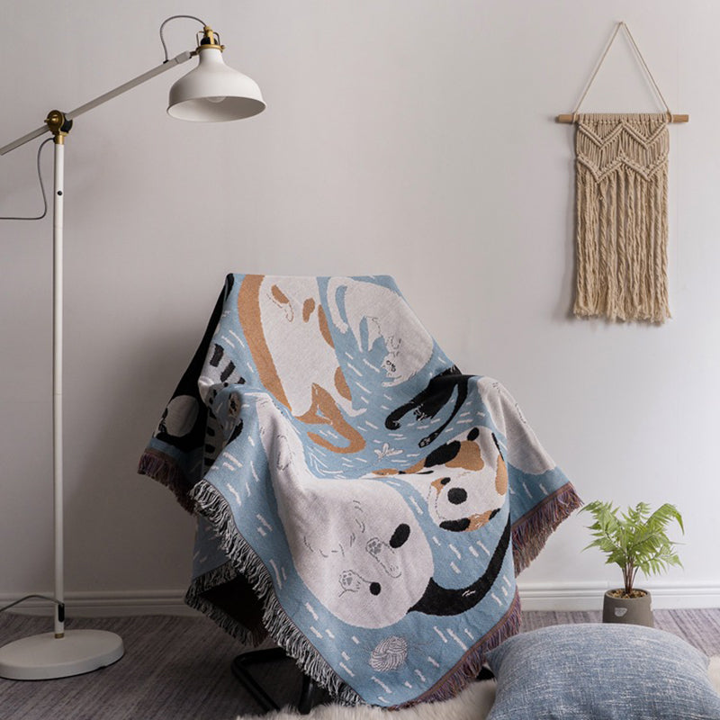 Cartoon Cat Pattern Line Blanket Sofa Towel Jacquard Blanket