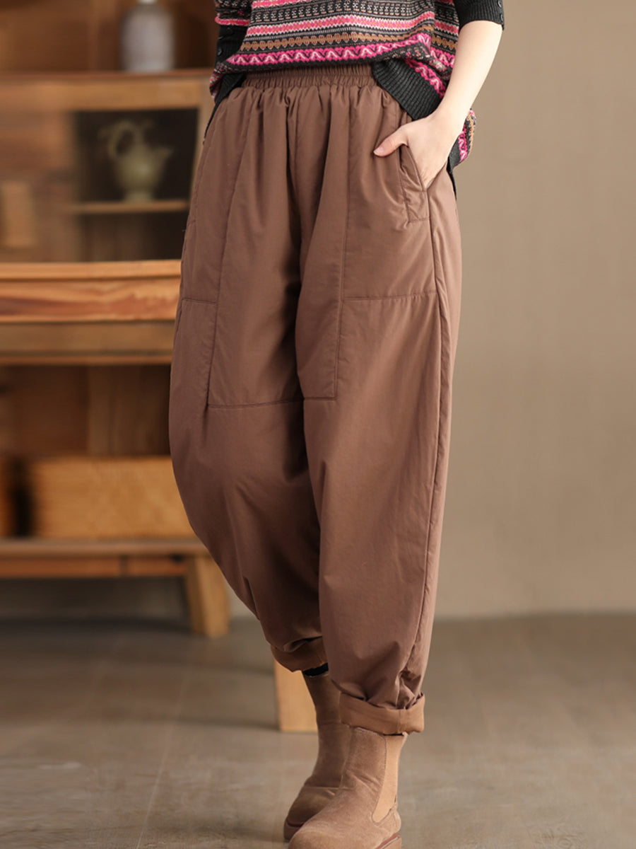 Women Casual Solid Winter Cotton Padded Pants