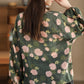 Women Vintage Flower Print O-Neck Ramie Shirt