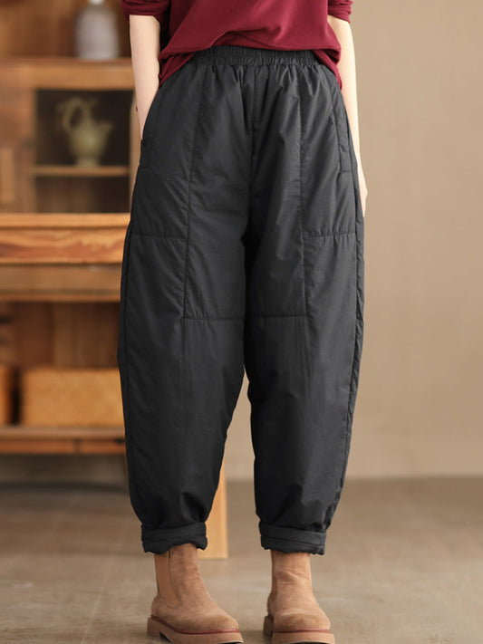 Pantalon rembourré en coton décontracté pour femme, couleur unie, hiver