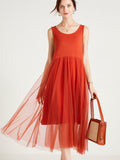 Women Casual Solid Summer Lace Spliced Vest Dress