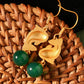 Women Ethnic Green Agate Cloisonne Fish Copper Earrings