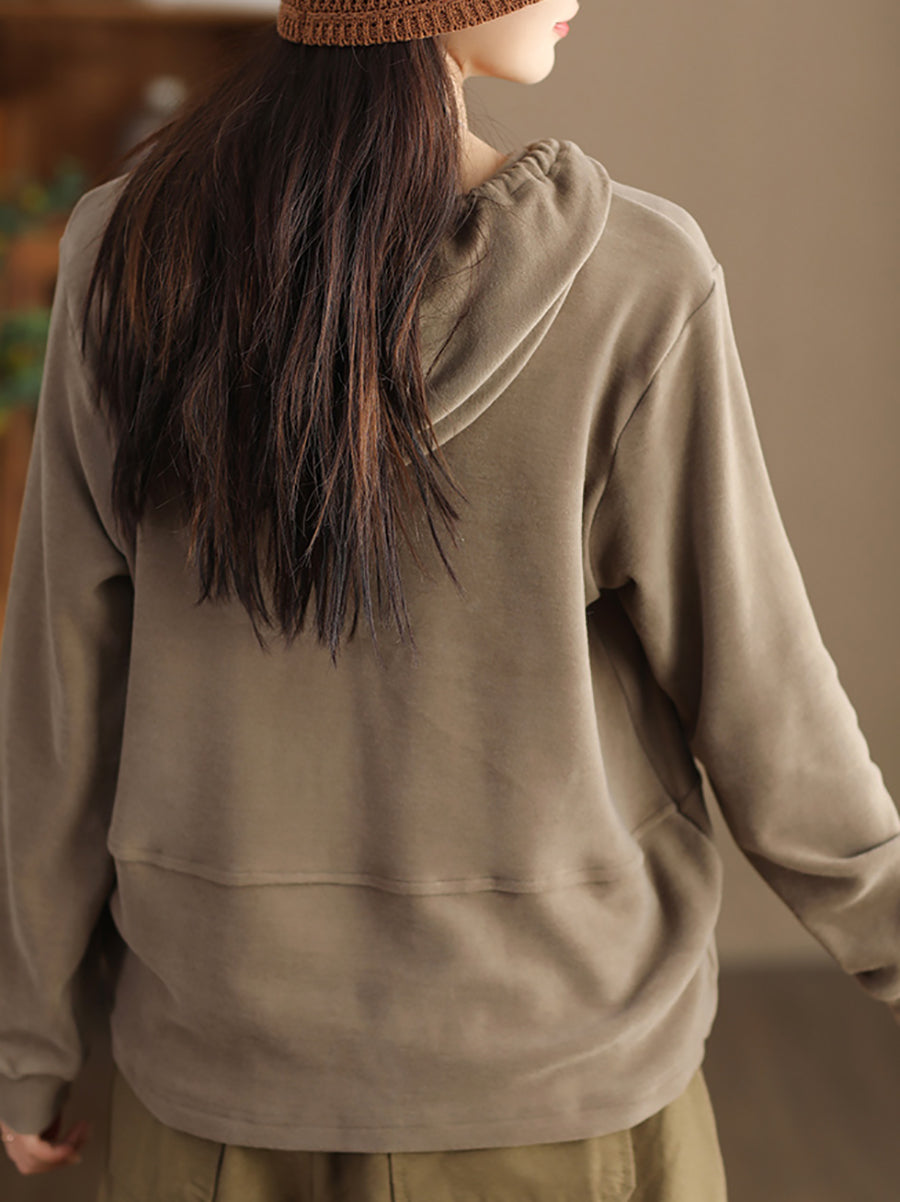 Women Casual Solid Spliced Hooded Sweatshirt