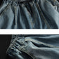 Women Retro Pocket Drawstring Stitching Loose Denim Pants