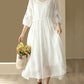 Women Vintage Embroidery Solid Stitching Ramie Dress