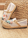 Women Summer Embroidery Flower Straw Flat Shoes