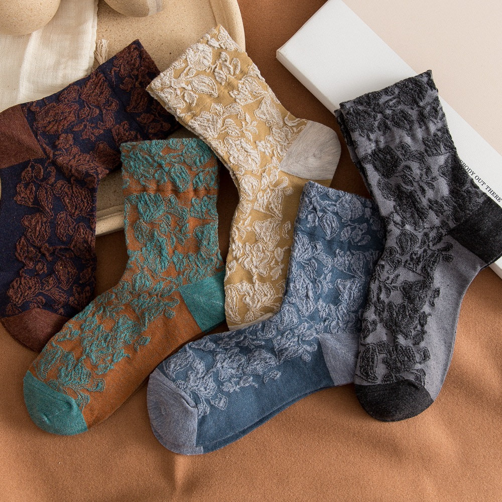 5 Pairs Winter Floral Jacquard  Socks
