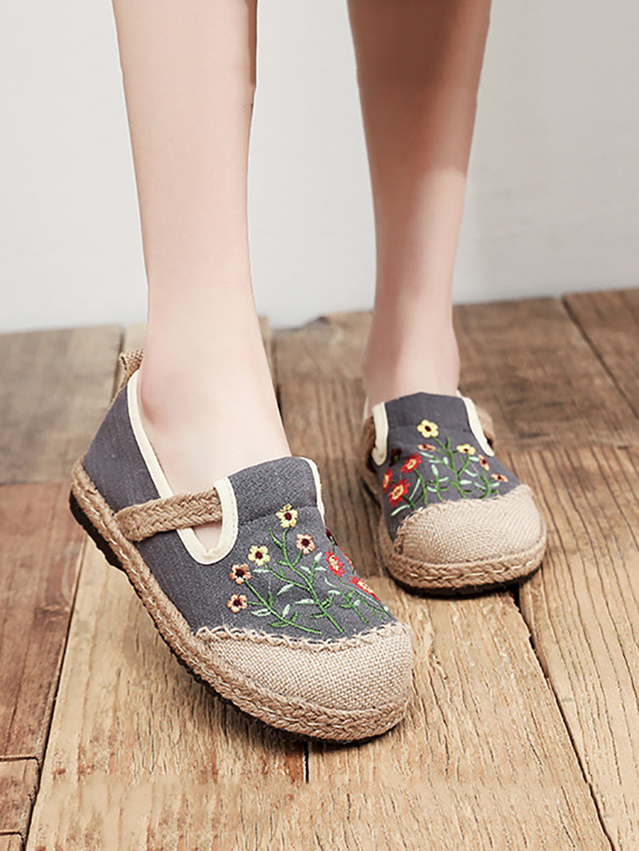Women Summer Floral Embroidery Spliced Shoes
