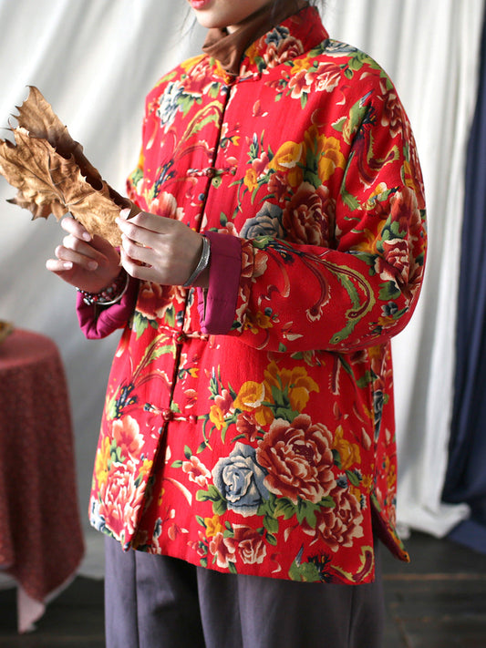 Manteau rembourré chaud d'hiver à fleurs ethniques vintage pour femmes