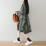 Women Autumn Artsy Flower Pocket Hooded Shirt