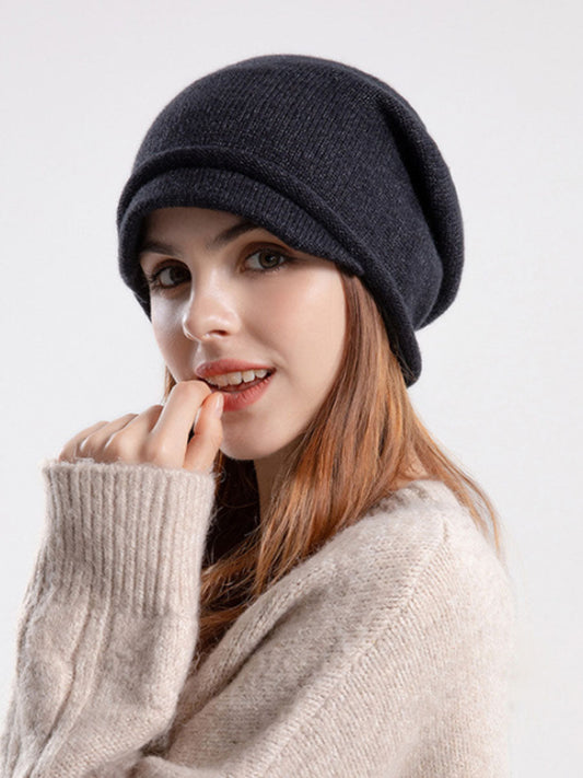Chapeau tricoté à poils courts pour femme, hiver