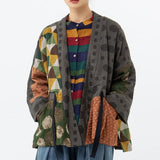Plus Size - Irregular Geometric Pattern Retro Cotton Jacket Coat