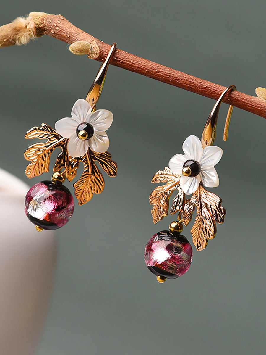 Shell Retro Pearl Flower Women Earrings