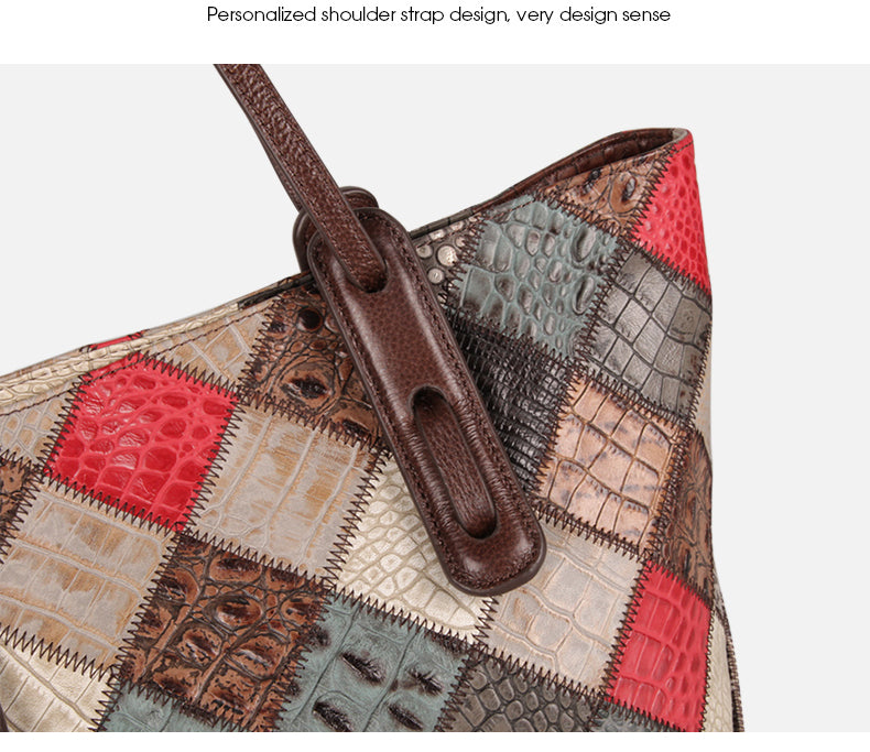 Large Capacity Leather Niche Stitching Bag